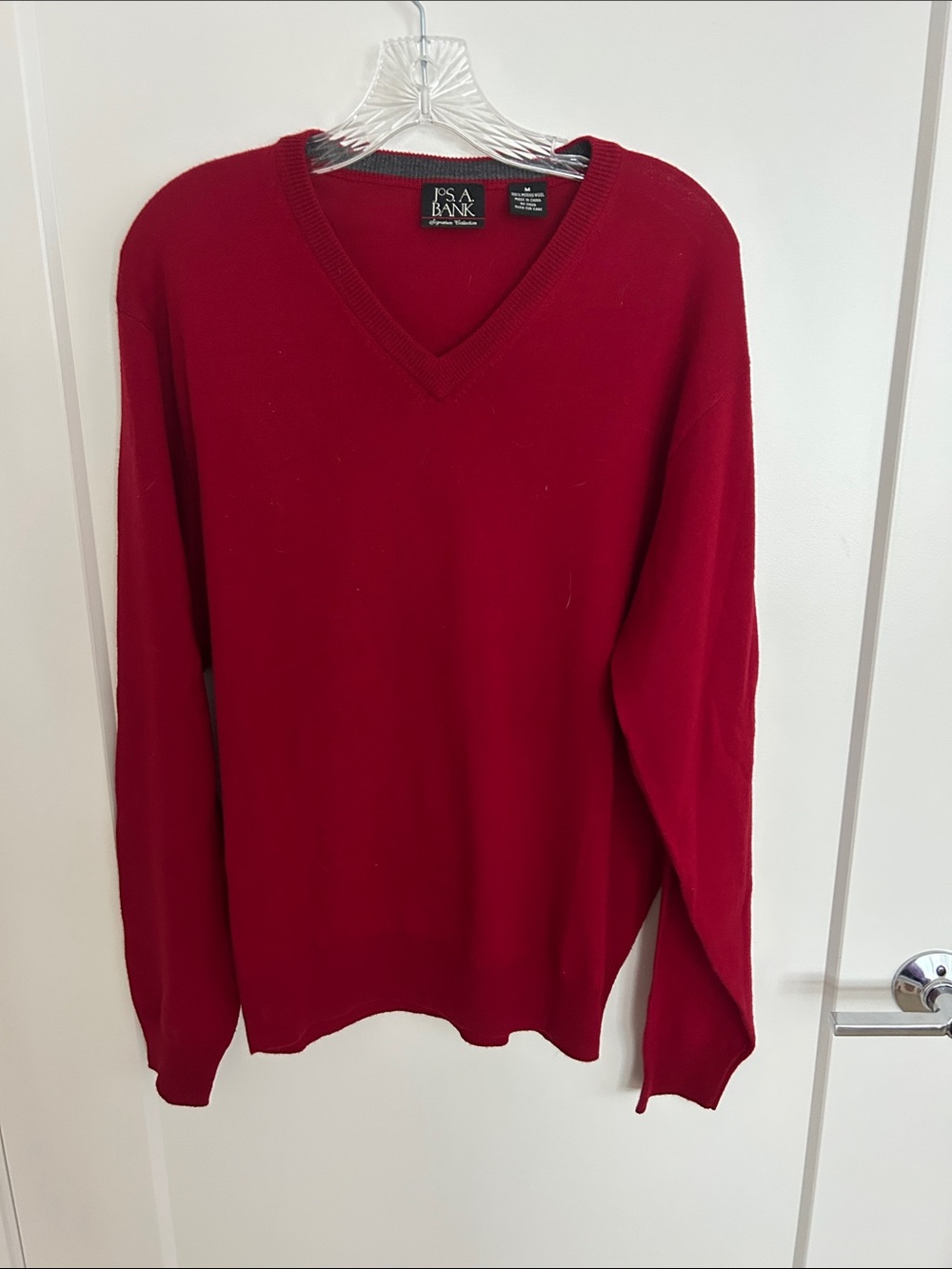 Jos. A. Bank Men's V-Neck Merino Wool Sweater - Deep Red